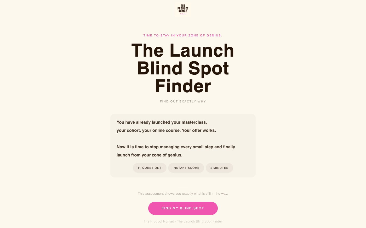 Chantal's Launch Blind Spot Finder, live on her own domain