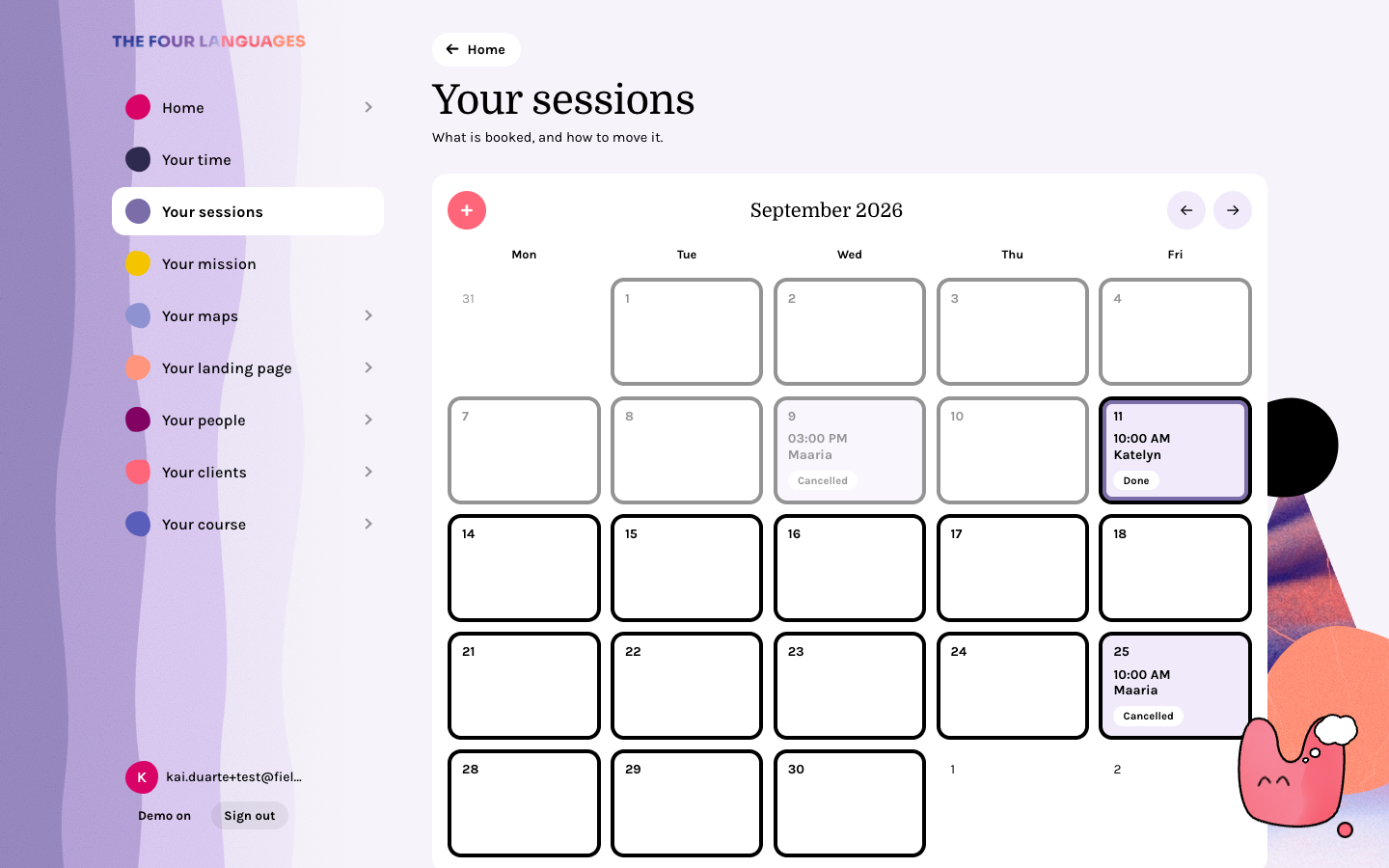 Your sessions calendar
